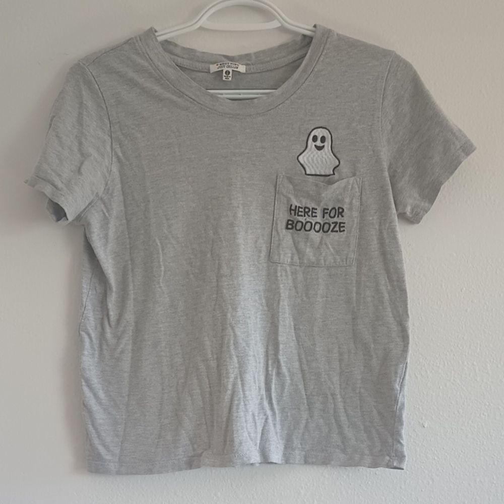 Messy Bun Just Chillin "Here For Booooze" Gray Tshirt Women's Sz S Cotton Blend